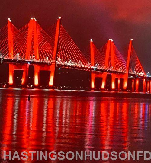 Tappan Zee Bridge lit in red to commemorate the 150th anniversary of FASNY 